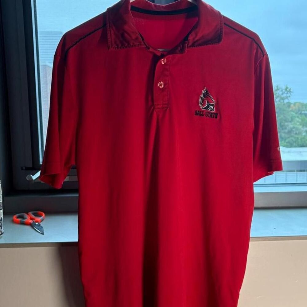 Super crazy retro ball state tuff asl Red and black golf polo